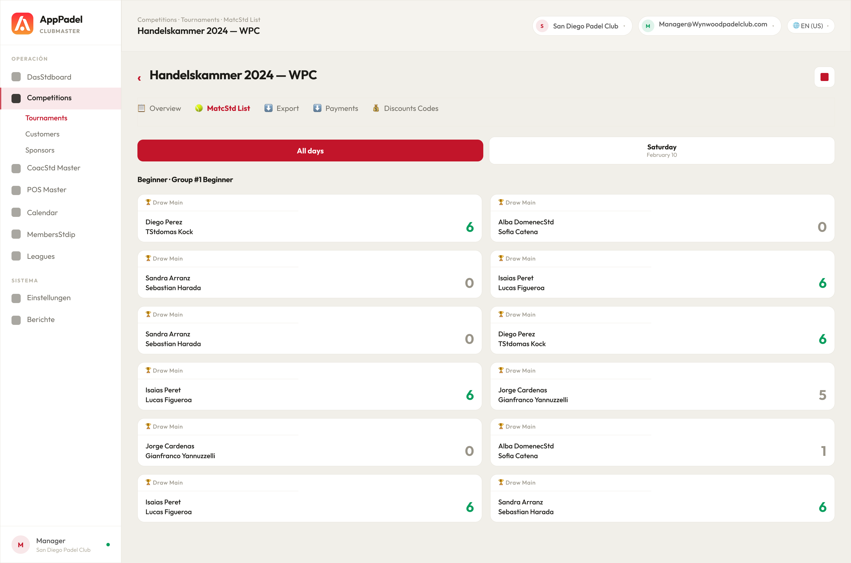 Competitions · Match List