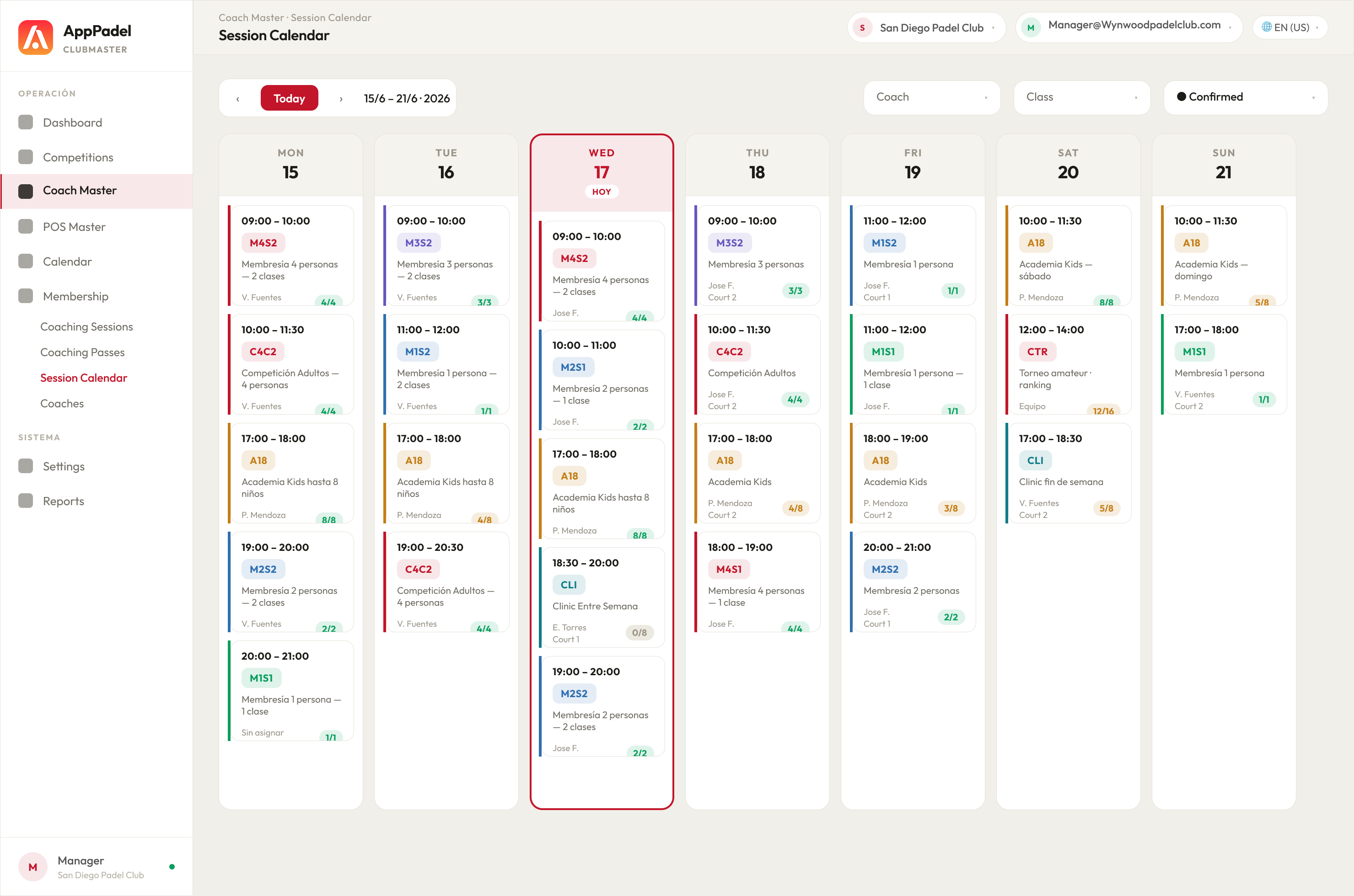 Session Calendar