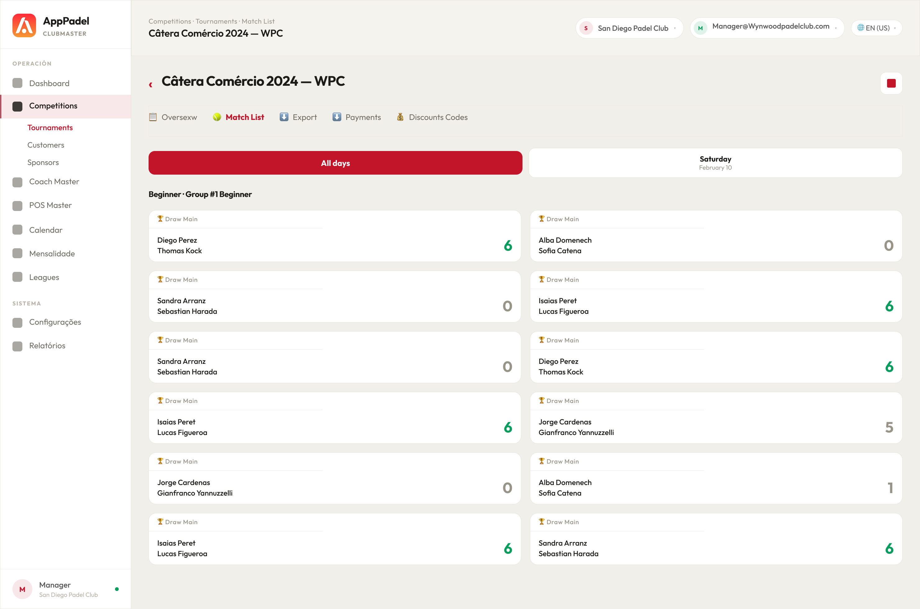 Competitions · Match List